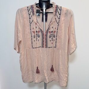 NWT Artesia Embroidered Pink Boho Top